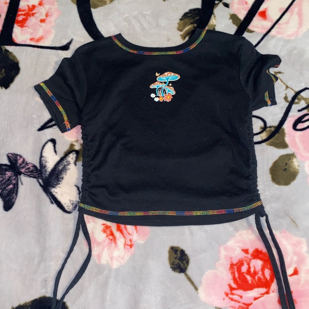 Black adjustable crop top.